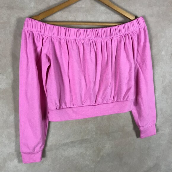 Material Girl Juniors Pink Off The Shoulder Cropped Sweatshirt NWT SMALL - Picture 1 of 4